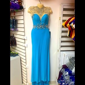 Alyce Size 00 Turquoise Beaded Prom Homecoming Pageant Evening Gown Dress NWT